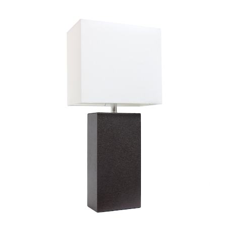 21 Leather Base Modern Table Lamp With White Rectangular Fabric Shade, Espresso Brown
